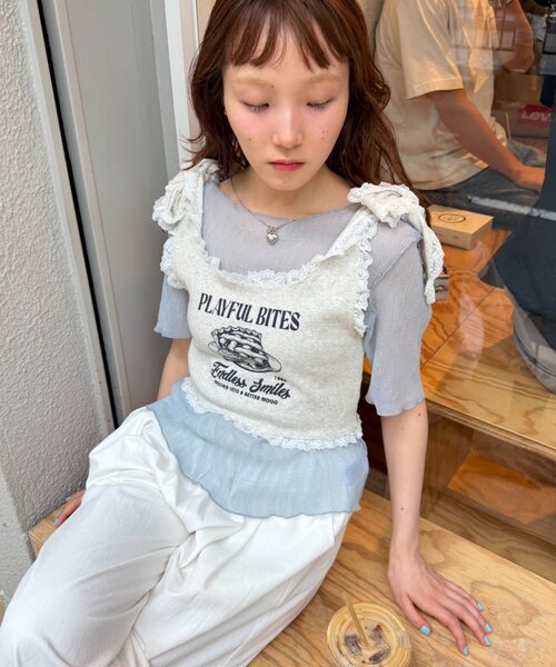 w closet（ダブルクローゼット）の「半袖シアー楊柳Tシャツ　夏服（シャツ/ブラウス・レディース・オフホワイト/サックスブルー/ピンク/ブラック・FREE）」の15枚目の写真