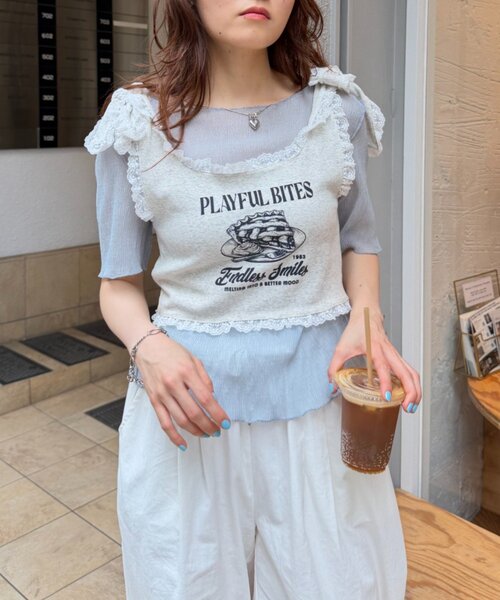 w closet（ダブルクローゼット）の「半袖シアー楊柳Tシャツ　夏服（シャツ/ブラウス・レディース・オフホワイト/サックスブルー/ピンク/ブラック・FREE）」の16枚目の写真