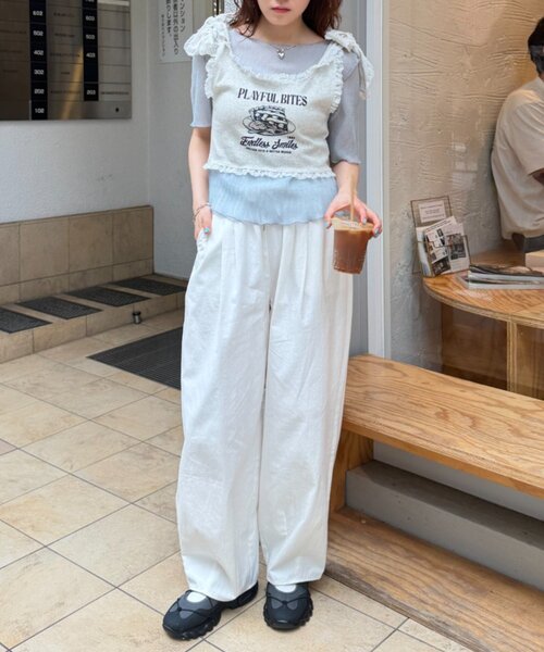 w closet（ダブルクローゼット）の「半袖シアー楊柳Tシャツ　夏服（シャツ/ブラウス・レディース・オフホワイト/サックスブルー/ピンク/ブラック・FREE）」の19枚目の写真