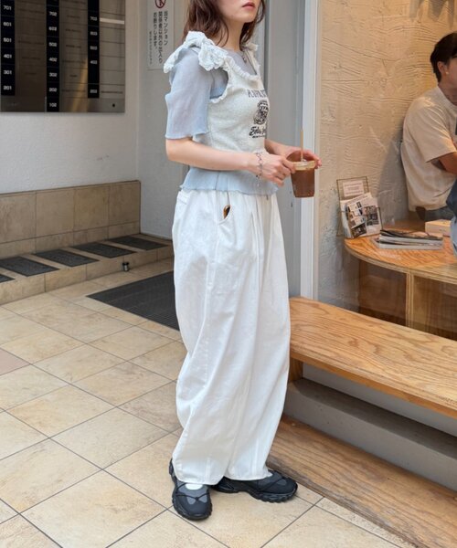 w closet（ダブルクローゼット）の「半袖シアー楊柳Tシャツ　夏服（シャツ/ブラウス・レディース・オフホワイト/サックスブルー/ピンク/ブラック・FREE）」の20枚目の写真