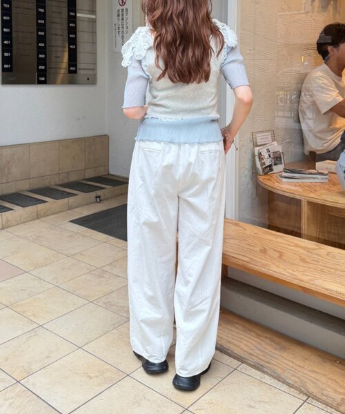 w closet（ダブルクローゼット）の「半袖シアー楊柳Tシャツ　夏服（シャツ/ブラウス・レディース・オフホワイト/サックスブルー/ピンク/ブラック・FREE）」の9枚目の写真