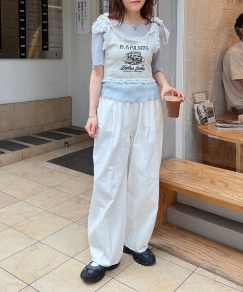 w closet（ダブルクローゼット）の「半袖シアー楊柳Tシャツ　夏服（シャツ/ブラウス・レディース・オフホワイト/サックスブルー/ピンク/ブラック・FREE）」の10枚目の写真