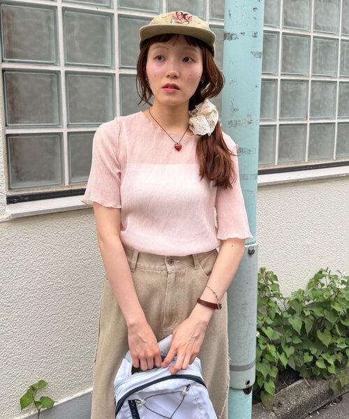 w closet（ダブルクローゼット）の「半袖シアー楊柳Tシャツ　夏服（シャツ/ブラウス・レディース・オフホワイト/サックスブルー/ピンク/ブラック・FREE）」の12枚目の写真