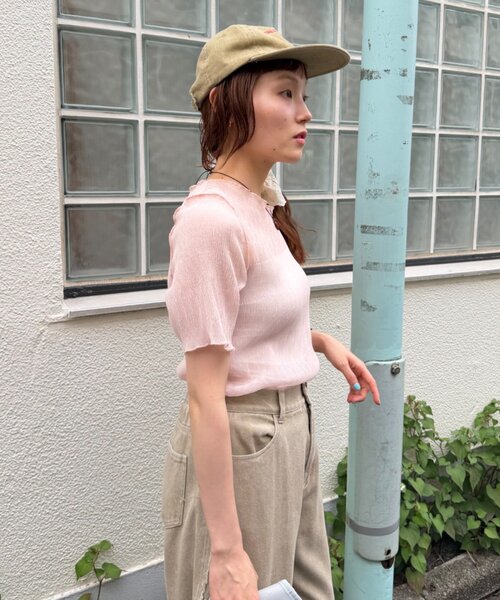 w closet（ダブルクローゼット）の「半袖シアー楊柳Tシャツ　夏服（シャツ/ブラウス・レディース・オフホワイト/サックスブルー/ピンク/ブラック・FREE）」の13枚目の写真