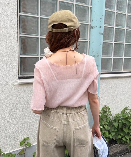 w closet（ダブルクローゼット）の「半袖シアー楊柳Tシャツ　夏服（シャツ/ブラウス・レディース・オフホワイト/サックスブルー/ピンク/ブラック・FREE）」の14枚目の写真
