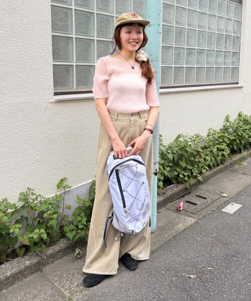 w closet（ダブルクローゼット）の「半袖シアー楊柳Tシャツ　夏服（シャツ/ブラウス・レディース・オフホワイト/サックスブルー/ピンク/ブラック・FREE）」の5枚目の写真