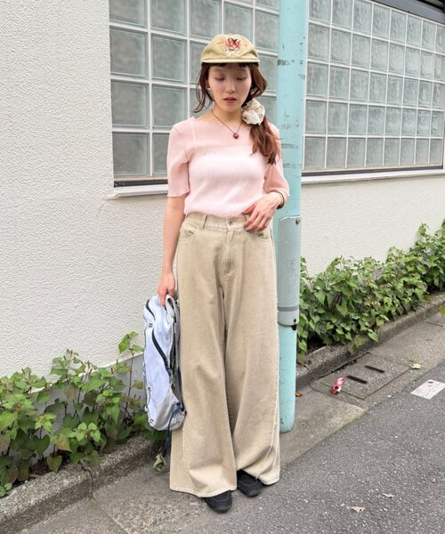 w closet（ダブルクローゼット）の「半袖シアー楊柳Tシャツ　夏服（シャツ/ブラウス・レディース・オフホワイト/サックスブルー/ピンク/ブラック・FREE）」の6枚目の写真