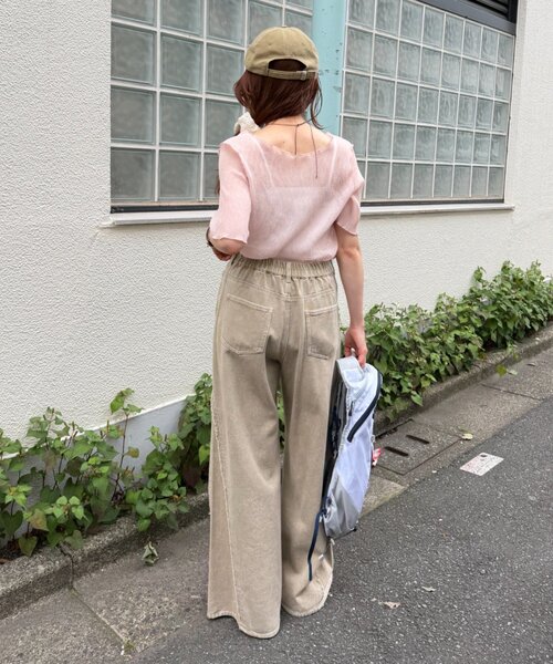 w closet（ダブルクローゼット）の「半袖シアー楊柳Tシャツ　夏服（シャツ/ブラウス・レディース・オフホワイト/サックスブルー/ピンク/ブラック・FREE）」の8枚目の写真