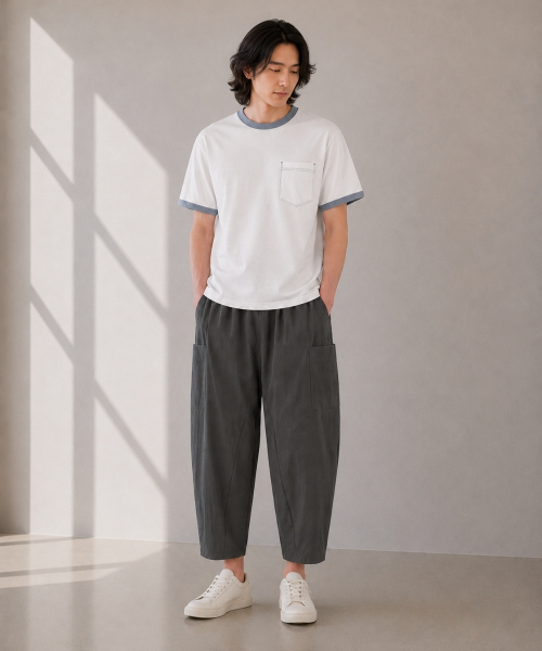 CUSTOMUS（カスタムアース）の「メンズソロナ配色リブ半袖Tシャツ CXS26MKRT507 WHI（Tシャツ/カットソー・メンズ・ホワイト・MEDIUM/X-LARGE/LARGE）」の3枚目の写真