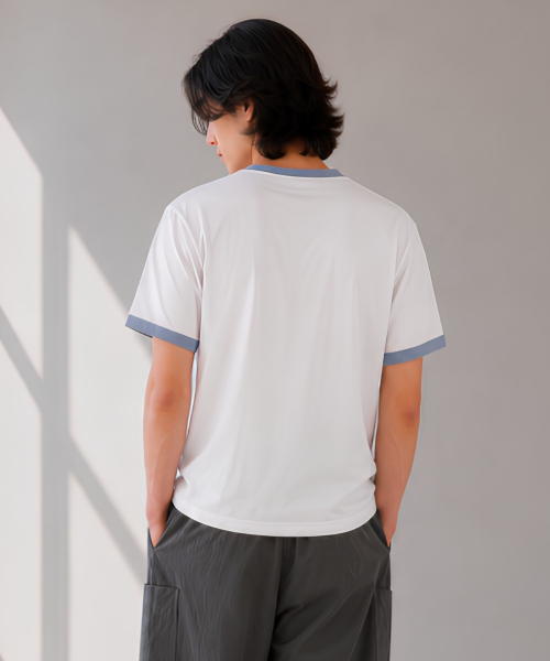 CUSTOMUS（カスタムアース）の「メンズソロナ配色リブ半袖Tシャツ CXS26MKRT507 WHI（Tシャツ/カットソー・メンズ・ホワイト・MEDIUM/X-LARGE/LARGE）」の2枚目の写真