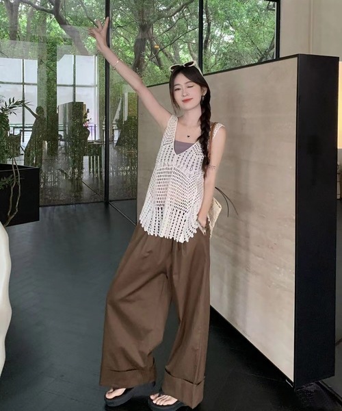 MAISON DE THERESE(メゾン ド テレーズ)の「夏新作 レース透かし編み ベスト/ノースリーブ キャミソール(ベスト・レディース・White/Beige・FREE)」の8枚目の写真