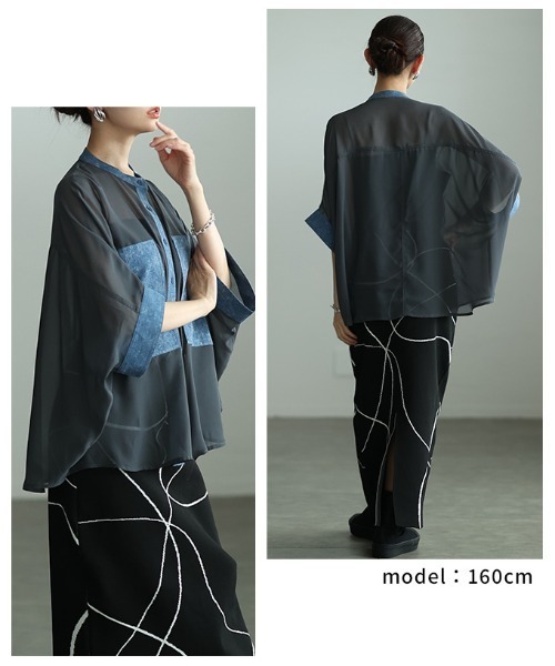 Sawa a la mode(サワアラモード)の「異素材シアードルマンブラウス(シャツ/ブラウス・レディース・カーキ/ブラック/チャコールグレー・FREE)」の10枚目の写真