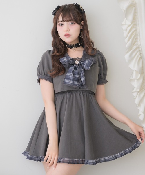ROJITA(ロジータ)の「ボウタイリボンテーラードワンピース(ワンピース・レディース・チャコールグレー/ピンク/その他・FREE)」の2枚目の写真