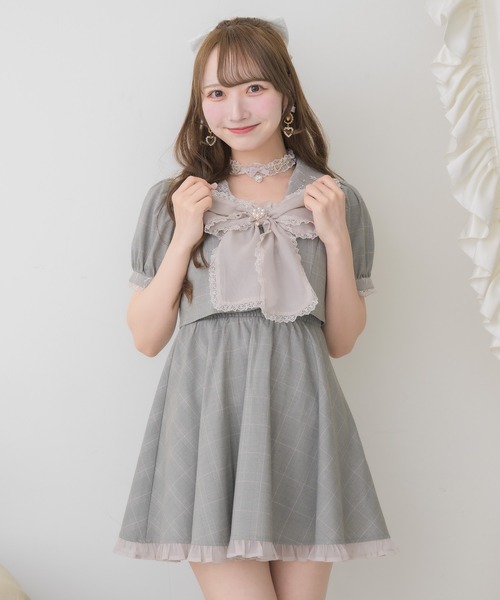ROJITA(ロジータ)の「ボウタイリボンテーラードワンピース(ワンピース・レディース・チャコールグレー/ピンク/その他・FREE)」の1枚目の写真