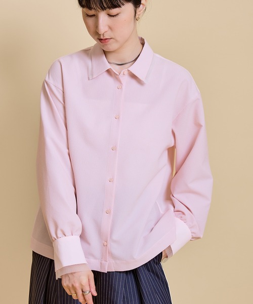 LHELBIE(レルビエ)の「レースレイヤードシャツ(Tシャツ/カットソー・レディース・ピンク/ライトグレー/ブラック・M)」の1枚目の写真
