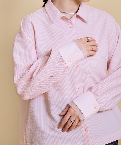 LHELBIE(レルビエ)の「レースレイヤードシャツ(Tシャツ/カットソー・レディース・ピンク/ライトグレー/ブラック・M)」の17枚目の写真