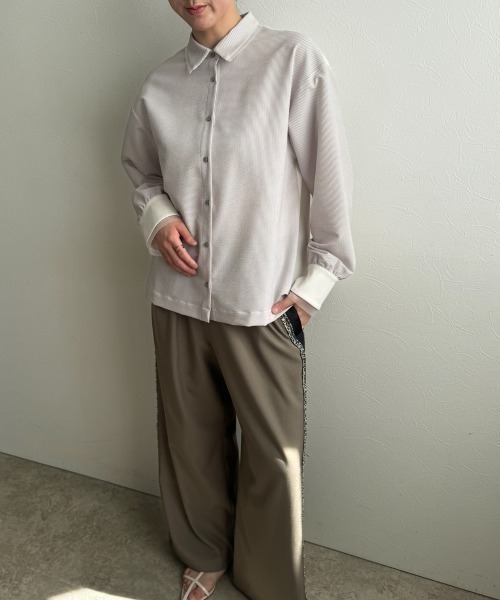 LHELBIE(レルビエ)の「レースレイヤードシャツ(Tシャツ/カットソー・レディース・ピンク/ライトグレー/ブラック・M)」の4枚目の写真