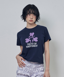 TEETH OF HAPPINESS クローバーロゴ 半袖Tシャツ ネイビー