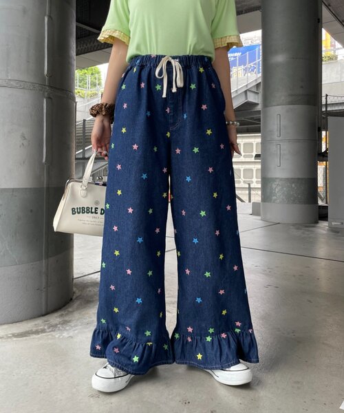 HELLO.SANFRANCISCO】裾フリル星柄刺繍デニム（デニムパンツ）｜HELLO