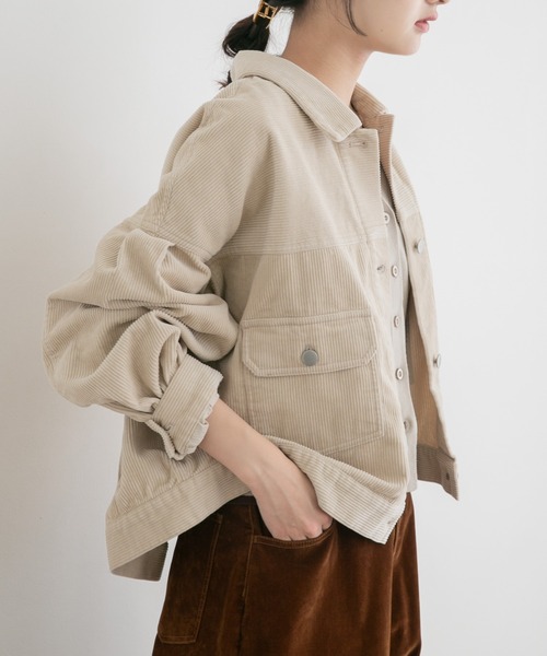 ITEMS URBANRESEARCH（アイテムズ アーバンリサーチ）の「コーデュロイジャケット（カバーオール・レディース・ホワイト系その他/レッド系その他/チャコールグレー・FREE）」の4枚目の写真