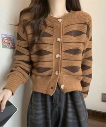柄ニットカーディガン