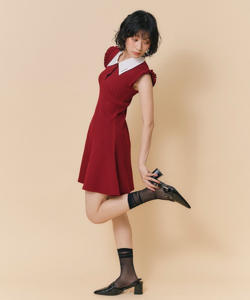 REDYAZEL(レディアゼル)の「フリルスリーブミニニットワンピース(ワンピース・レディース・ブラウン/レッド/ネイビー/ライトグレー・FREE)」の10枚目の写真