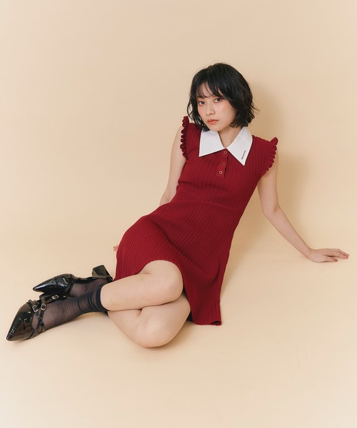 REDYAZEL(レディアゼル)の「フリルスリーブミニニットワンピース(ワンピース・レディース・ブラウン/レッド/ネイビー/ライトグレー・FREE)」の11枚目の写真