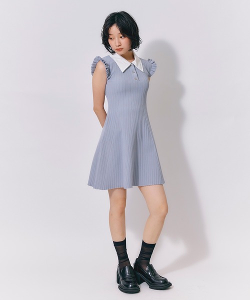 REDYAZEL(レディアゼル)の「フリルスリーブミニニットワンピース(ワンピース・レディース・ブラウン/レッド/ネイビー/ライトグレー・FREE)」の5枚目の写真