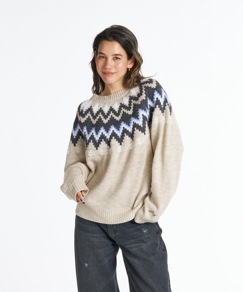 ROXY(ロキシー)の「ROXY SILVER GARDEN TOPS フェアアイル柄ニットセーター 【2026年秋冬モデル】/ロキシーセットアップ対応可(ニット/セーター・レディース・ブルー/オートミール/ベージュ・SMALL/MEDIUM/LARGE)」の6枚目の写真