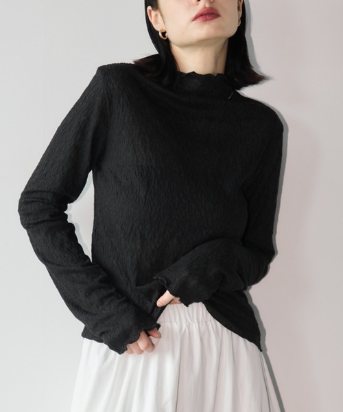 Aimelibra(エメリブラ)の「シアー楊柳ハイネックカットソー(Tシャツ/カットソー・レディース・アイボリー/ブラック・FREE)」の2枚目の写真