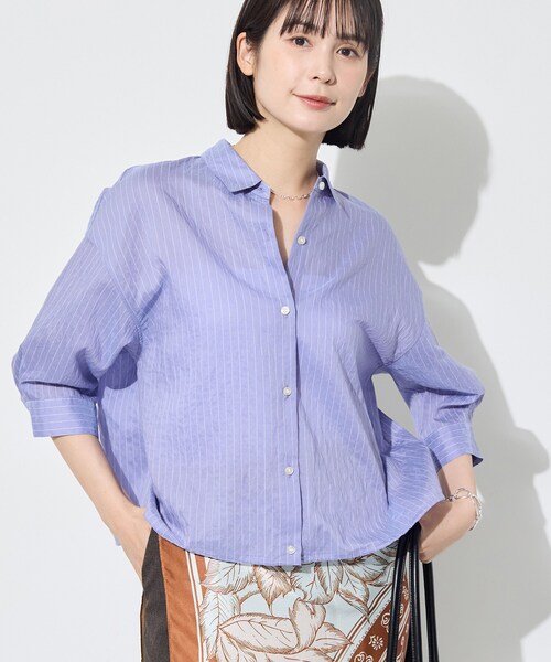 INDIVI（インディヴィ）の「【シアー／7分袖】体型カバーゆったりシャツ（シャツ/ブラウス・レディース・ネイビー系2/ブルー系7/ピンク系その他・05/13/15 /34/38）」の3枚目の写真