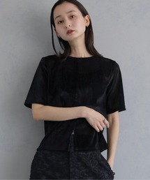 【&ｇ'aime 】シアーベロアハーフスリーブトップス　Sheer Velour Half-Sleeve Top