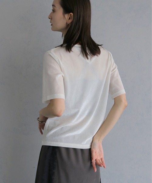 &g'aime(アンジェム)の「【&g'aime 】シアーベロアハーフスリーブトップス Sheer Velour Half-Sleeve Top(Tシャツ/カットソー・レディース・オフホワイト/ブラウン/ブラック・FREE)」の4枚目の写真