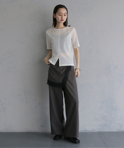 &g'aime(アンジェム)の「【&g'aime 】シアーベロアハーフスリーブトップス Sheer Velour Half-Sleeve Top(Tシャツ/カットソー・レディース・オフホワイト/ブラウン/ブラック・FREE)」の5枚目の写真