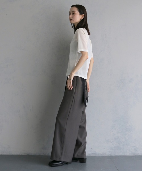 &g'aime(アンジェム)の「【&g'aime 】シアーベロアハーフスリーブトップス Sheer Velour Half-Sleeve Top(Tシャツ/カットソー・レディース・オフホワイト/ブラウン/ブラック・FREE)」の6枚目の写真