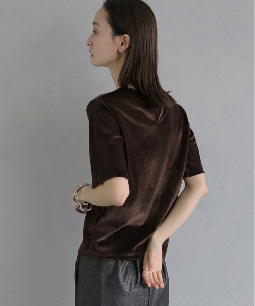 &g'aime(アンジェム)の「【&g'aime 】シアーベロアハーフスリーブトップス Sheer Velour Half-Sleeve Top(Tシャツ/カットソー・レディース・オフホワイト/ブラウン/ブラック・FREE)」の15枚目の写真