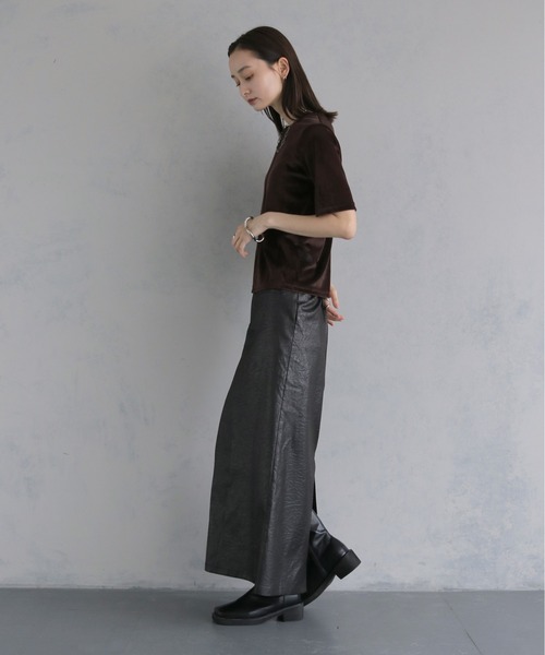 &g'aime(アンジェム)の「【&g'aime 】シアーベロアハーフスリーブトップス Sheer Velour Half-Sleeve Top(Tシャツ/カットソー・レディース・オフホワイト/ブラウン/ブラック・FREE)」の17枚目の写真