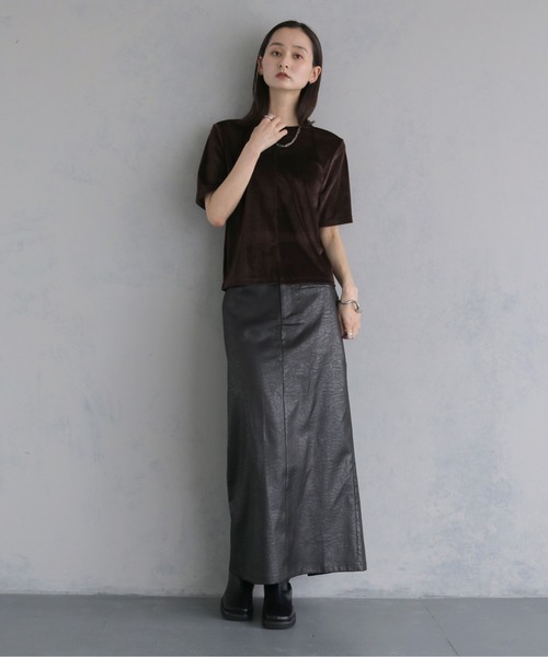 &g'aime(アンジェム)の「【&g'aime 】シアーベロアハーフスリーブトップス Sheer Velour Half-Sleeve Top(Tシャツ/カットソー・レディース・オフホワイト/ブラウン/ブラック・FREE)」の16枚目の写真