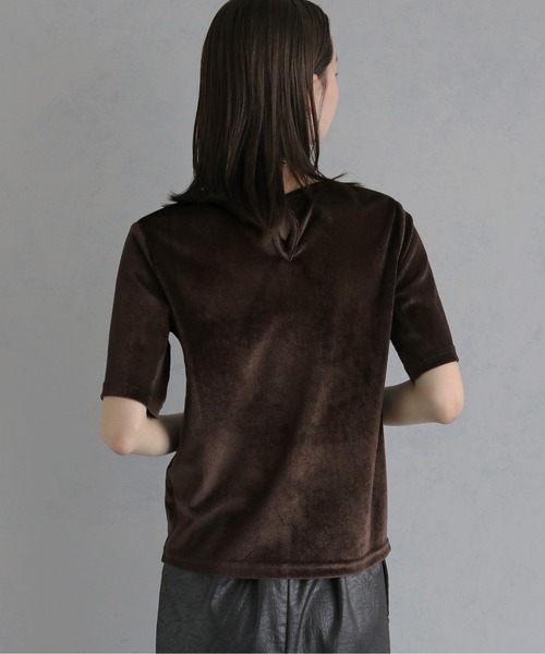 &g'aime(アンジェム)の「【&g'aime 】シアーベロアハーフスリーブトップス Sheer Velour Half-Sleeve Top(Tシャツ/カットソー・レディース・オフホワイト/ブラウン/ブラック・FREE)」の14枚目の写真
