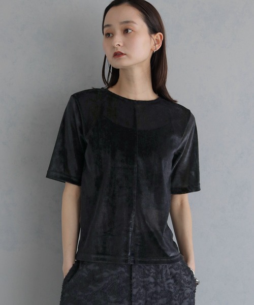 &g'aime(アンジェム)の「【&g'aime 】シアーベロアハーフスリーブトップス Sheer Velour Half-Sleeve Top(Tシャツ/カットソー・レディース・オフホワイト/ブラウン/ブラック・FREE)」の19枚目の写真