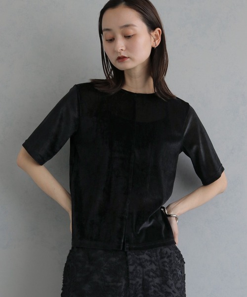 &g'aime(アンジェム)の「【&g'aime 】シアーベロアハーフスリーブトップス Sheer Velour Half-Sleeve Top(Tシャツ/カットソー・レディース・オフホワイト/ブラウン/ブラック・FREE)」の21枚目の写真