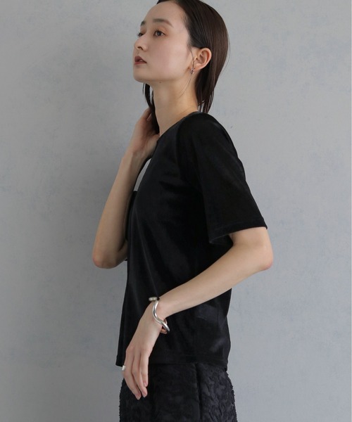 &g'aime(アンジェム)の「【&g'aime 】シアーベロアハーフスリーブトップス Sheer Velour Half-Sleeve Top(Tシャツ/カットソー・レディース・オフホワイト/ブラウン/ブラック・FREE)」の22枚目の写真