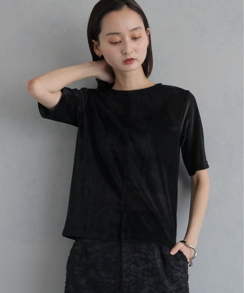 &g'aime(アンジェム)の「【&g'aime 】シアーベロアハーフスリーブトップス Sheer Velour Half-Sleeve Top(Tシャツ/カットソー・レディース・オフホワイト/ブラウン/ブラック・FREE)」の20枚目の写真