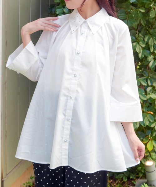 axes femme(アクシーズファム)の「タックデザイン七分袖シャツ(シャツ/ブラウス・レディース・ブルーグリーン/ホワイト/ワイン・FREE)」の1枚目の写真