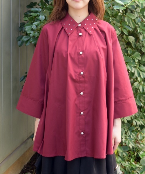 axes femme(アクシーズファム)の「タックデザイン七分袖シャツ(シャツ/ブラウス・レディース・ブルーグリーン/ホワイト/ワイン・FREE)」の4枚目の写真