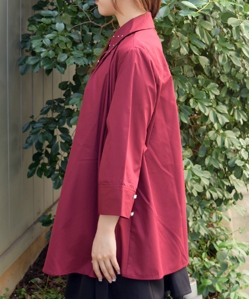 axes femme(アクシーズファム)の「タックデザイン七分袖シャツ(シャツ/ブラウス・レディース・ブルーグリーン/ホワイト/ワイン・FREE)」の5枚目の写真