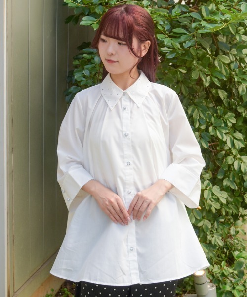 axes femme(アクシーズファム)の「タックデザイン七分袖シャツ(シャツ/ブラウス・レディース・ブルーグリーン/ホワイト/ワイン・FREE)」の7枚目の写真