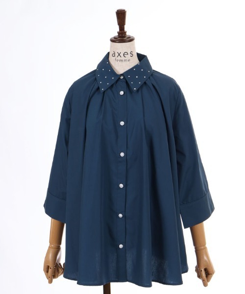 axes femme(アクシーズファム)の「タックデザイン七分袖シャツ(シャツ/ブラウス・レディース・ブルーグリーン/ホワイト/ワイン・FREE)」の12枚目の写真