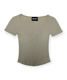 Crystal Star Square Neck Tee (Beige)