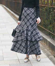 バックレースアップアシメフリルマーメイドスカート